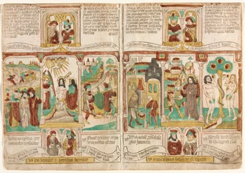 De Bijbel van de Armen Biblia Pauperum, Leger van de Farao verdronken in de Rode Zee, 1450-1465