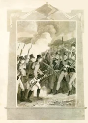 De Britten vallen Franse linies aan met bajonetten in de Slag bij Maida, 1806