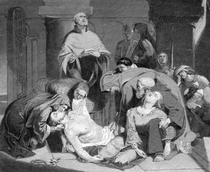 De begrafenis van Harold in Waltham Abbey, ca. 1847