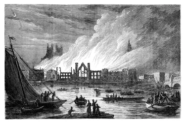 De brand van de Houses of Parliament, Londen, 1834, ca. 1895