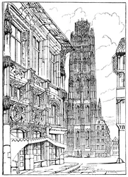 De kathedraaltoren, Rouen, 1835