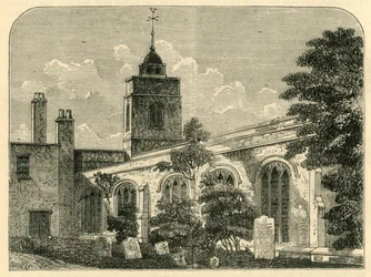 De kerk van Allhallows, Barking, in 1750, ca. 1872