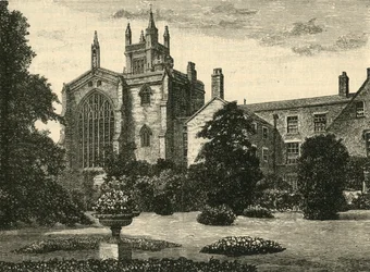 De Collegekapel, vanuit de Tuinen van de Warden, 1898