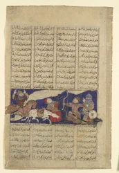 Het gevecht van Rustam en Ashkabus, Folio uit een Shahnama Boek der Koningen