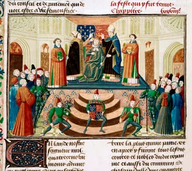 De kroning van Hendrik IV van Engeland. Detail van een miniatuur uit de Grandes Chroniques de France van Jean Froissart, ca. 1470