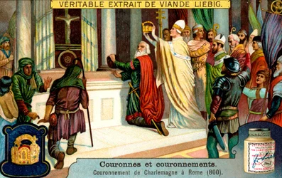 De kroning van Karel de Grote in Rome in 800, circa 1900