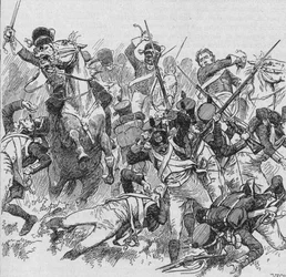 De Dragonders reden verder, slaand met hun lange, glinsterende zwaarden, 1902