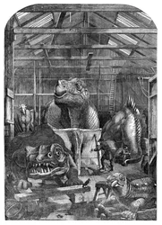 De uitgestorven dieren modelkamer in Crystal Palace, Sydenham, 1853