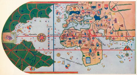 De eerste kaart die Amerika toont, 1500