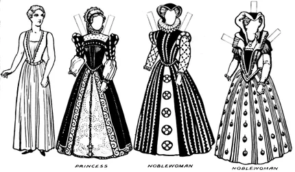 De galerij van kostuums: jurken gedragen in de dagen dat koningin Mary regeerde, ca. 1934