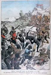 Het Duitse garnizoen van Windhoek, belegerd door de Herero, Zuidwest-Afrika