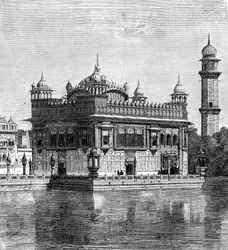 De Gouden Tempel en het Meer van Onsterfelijkheid in Amritsar, India, 1895