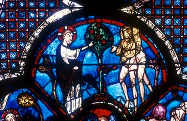 Het Goede Samaritaan Venster, Kathedraal van Chartres, Frankrijk