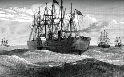 De Great Eastern legt de Atlantische telegraafkabel, ca. 1865, ca. 1880