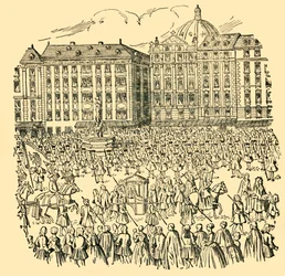 De grote edelen van Hongarije zweren trouw aan Maria Theresia...in 1740, ca. 1930