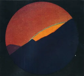 De groene flits bij zonsondergang, zeldzaamste prismatische kleur gebroken door de atmosfeer, ca. 1935