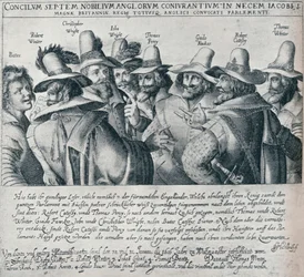 De samenzweerders van het buskruitcomplot en hun dienaar Bates, 1605, 1901