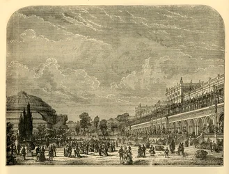 De tuinbouwtuin en het tentoonstellingsgebouw, ca. 1876
