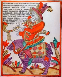 De nar Farnos de rode neus, Lubok print, 18e eeuw