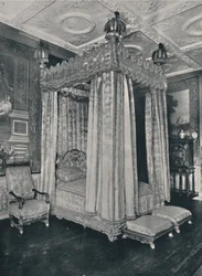 De slaapkamer van de koning in Knole. Bed gemaakt voor James I, 1928