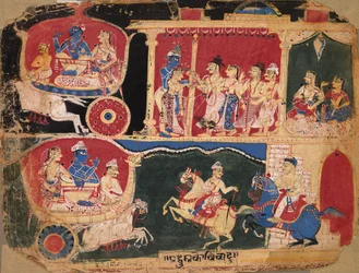 Het Huwelijk van Pradyumna en Rukmavati, pagina uit een Bhagavata Purana, ca. 1525-50