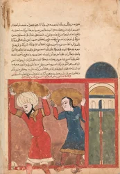De koopman en zijn handlanger nemen goederen mee, folio uit een Kalila wa Dimna