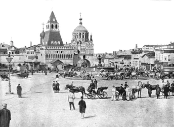 De Nikolayevsky Fontein op Lubyanka Plein, Moskou, Rusland, 1895