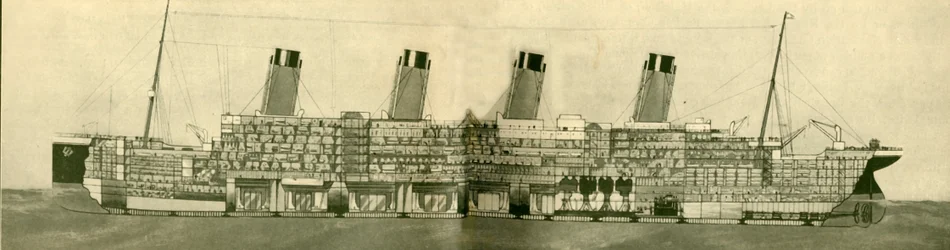 De Olympic 46.439 ton getoond in doorsnede, ca. 1930