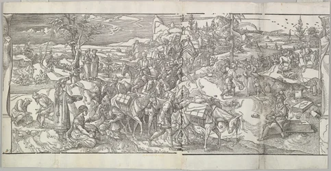 De passage van een karavaan uit de fries Ces Moeurs et fachons de faire de Turcz Customs..., 1553