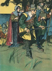 De pelgrims vaders betreden de nieuwe wereld, c1907