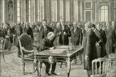 De Premier van Groot-Brittannië ondertekent het Vredesverdrag