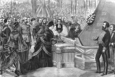 De Prinses van Wales doopt het nieuwe ijzeren schip Alexandra