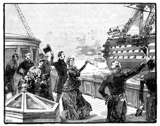 De Koningin zwaait afscheid naar het vlaggenschip van de Hertog van Wellington, ca. 1850s, 1888