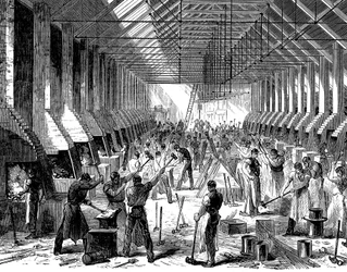 De werkplaatsen van de Railway Carriage Company, Oldbury, West Midlands, 1869