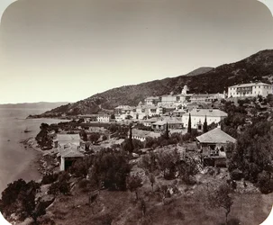 Het Rossikon St Panteleimon Klooster op de Berg Athos, Griekenland, 1860s
