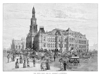 Het stadhuis en de St. Andrews kathedraal, Sydney, New South Wales, Australië (1886)