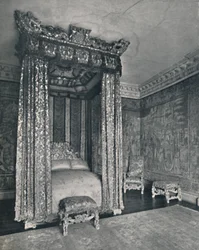 De Venetiaanse Ambassadeurskamer in Knole. Het Bed Gemaakt voor James I, De Stoel en Krukken van de