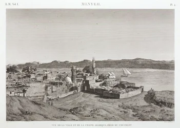 De stad Al Minya en de rivier de Nijl, Egypte