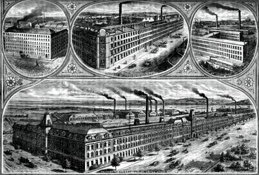 De fabrieken van de Singer Manufacturing Company, ca. 1880