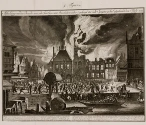 De brand in het oude stadhuis van Amsterdam, Nederland, 7 juli 1652