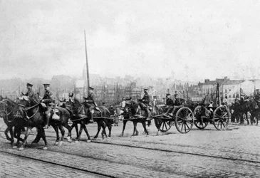 De eerste eenheden van de British Expeditionary Force in Boulogne, Noord-Frankrijk