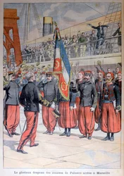 De glorieuze vlag van de zouaven van Palestro arriveert in Marseille, 1903