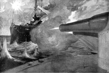 De kanonnen van een Japans slagschip, Russisch-Japanse Oorlog, 1904