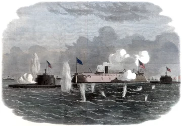 Het ijzeren fregat, nieuwe ijzerzijden, en twee Ericsson-batterijen gaan in actie bij Charleston, 18