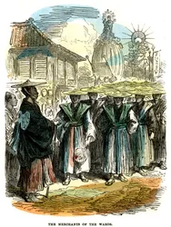 De kooplieden van de wijk, Nieuwjaarsfestivalprocessie in Yokohama, Japan, 1872