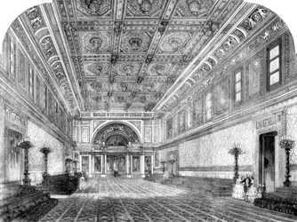 De nieuwe balzaal in Buckingham Palace, 1856