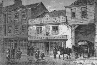 De oude Cock Tavern, 4 Tothill Street, Westminster, Londen, 1875-1878