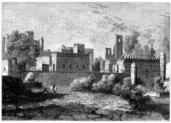 Het koninklijk paleis in Gondar, de oude hoofdstad van Abessinië, ca. 1890