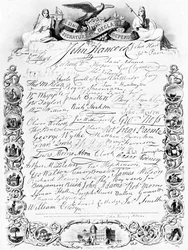 De handtekeningen onder de Amerikaanse Onafhankelijkheidsverklaring, ca. 1776