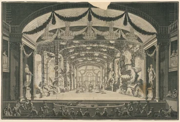 Theaterinterieur met voorstelling